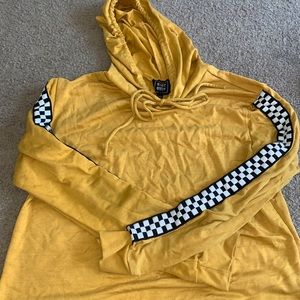 Mustard yellow checker print crop hoodie